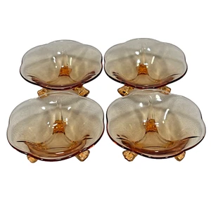 Lot of 4 Amber Light Brown Glass Candy Dish Bowls Jewelry Trinket 3-Footed - Picture 1 of 24