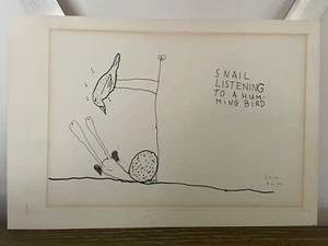Richard Stine Original Art Ink Drawing Signed Dated 1977 Snail Humming Bird - Picture 1 of 16