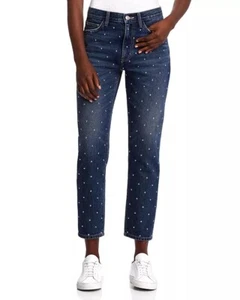 Pantalones de mezclilla ajustados recortados Current Elliott 26 The Vintage con tachuelas Night Rider azules nuevos con etiquetas - Imagen 1 de 15