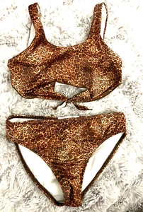 Stella Cove Girls Brown Leopard Animal Print Two-Piece Bikini Swim Set Sz 10 Yrs - Picture 1 of 10