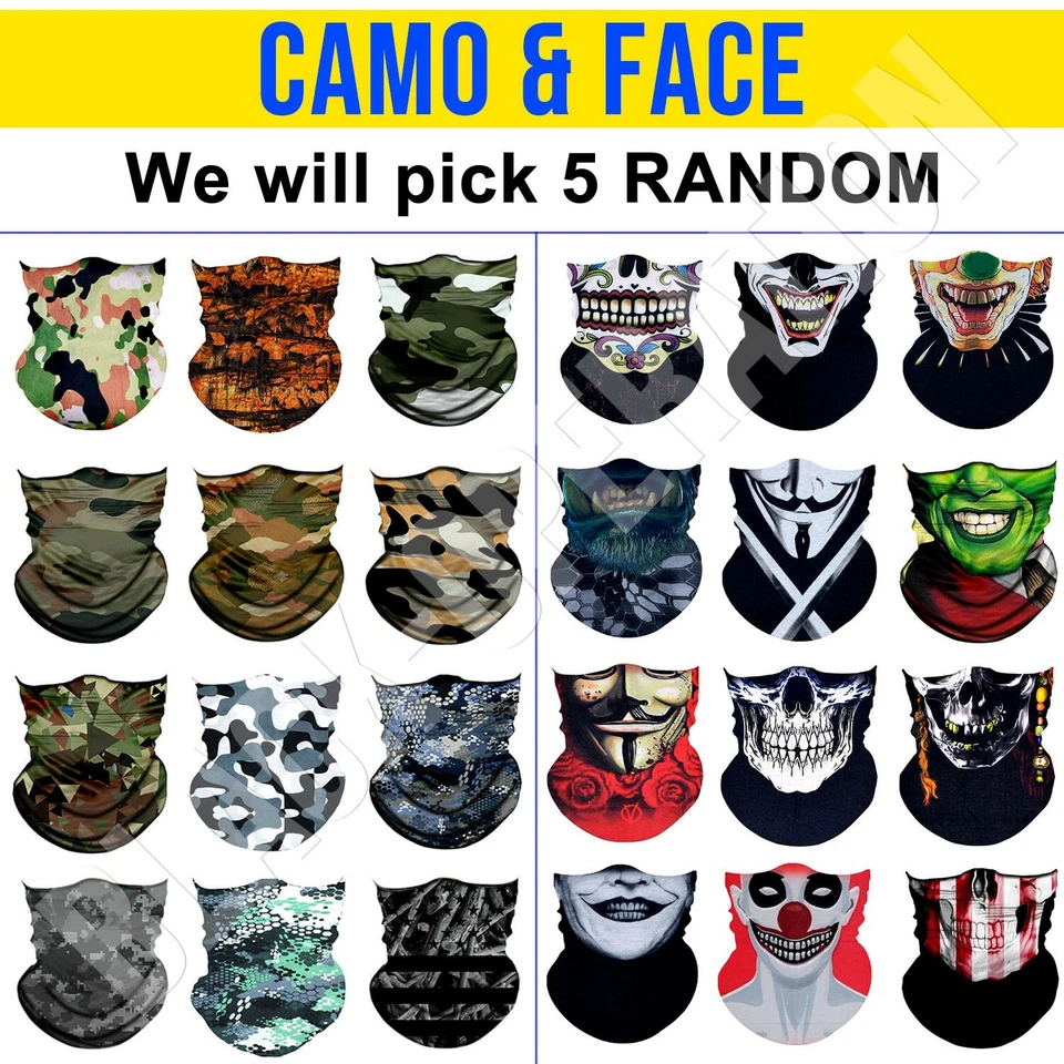 Balaclava Face Mask 5 pack Bandana Scarf Neck Gaiter Reusable UV Lot $6.25 - Image 1 of 4