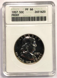 1957 Franklin Silver Proof Half Dollar Coin Graded PF66 by ANACS - Picture 1 of 4