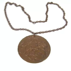 Vintage Copper Chain Necklace Large Round Pendant Hammered 28 inch Southwestern - Picture 1 of 24