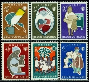 Bélgica 1960 UNICEF, botella de leche, enfermera, báscula, niños refugiados, árbol, M.1212, montado sin montar o nunca montado - Imagen 1 de 2