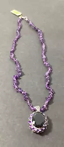 Amethyst Color Small Nugget Necklace With Oval Pendant - Picture 1 of 5