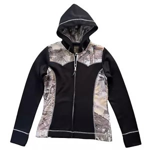 Roper Womens Size Medium Black Green Camo Hooded Full Zip Up Fleece Lined Jacket - Picture 1 of 19