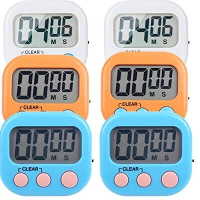 6 Pack Small Digital Kitchen Timer Magnetic Back and ON/Off Multicolored - Image 1 of 4