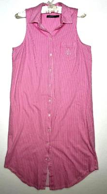 Lauren Ralph Lauren Womens Nightshirt Gown Size M Sleeveless Button Pink Stripe - Image 1 of 4