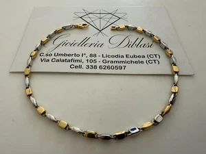 18K WHITE YELLOW GOLD BRACELET ROUND ALTERNATE 1+1 TUBE LINKS 21,5 cm 8.5 INCHES - Picture 1 of 9