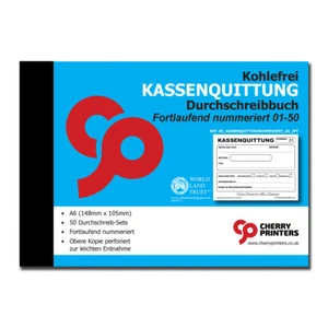 GERMAN NCR Cash Receipt NUMBERED 1-50  Duplicate Book A6 (148mm x 105mm) 50 Sets - Picture 1 of 4