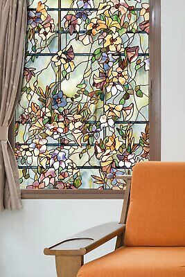 New 24x36 FLORAL TRELLIS Stained Glass Privacy Static Cling WINDOW FILM • 42.64€