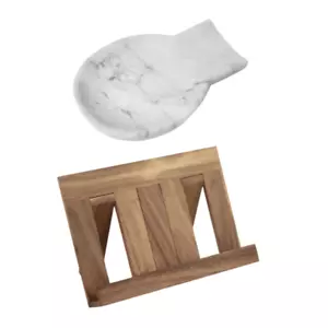 Davis & Waddell Nuvolo Marble Spoon Rest and Wooden Recipe Book Holder - Picture 1 of 3