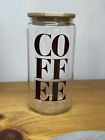Coffee Glass Tumbler With Bamboo Lid And Straw.  NEW 16 Oz