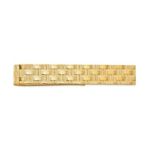 14K Solid Yellow Gold Mens Basketweave Tie Clip Bar Tac - Picture 1 of 6