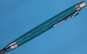 Blade Button Click Ballpoint Pen Nickel Finish with Dyed Stabilized Curly Maple - Picture 1 of 10