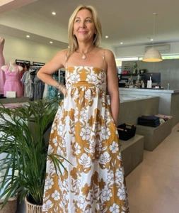 Hansen & Gretel Akacia Brown Floral Maxi Dress Sunset Surf Size 8 - Picture 1 of 11