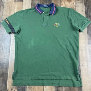 Polo By Ralph Lauren Mens Sz XL HMS Bleecker Green Polo Shirt Navy Collar Cotton - Picture 1 of 5