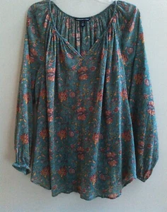 American Living 100% Cotton Boho Blouse Tunic Top Floral Peasant Size Large - Picture 1 of 10