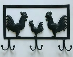 "Llavero rústico de metal negro gallo gallo granja gancho decoración de pared 13,75" - Imagen 1 de 6