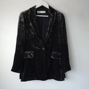 Zara Crushed Samt Blazer Jacke Maulbeerseide Mischung Smoking Größe S Small 8 10  - Bild 1 von 3