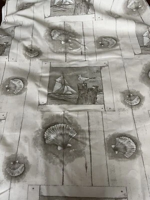 7.2 Yds Coastal Seashell Bird Upholstery Fabric Mouette By Stof For Covington - Image 1 of 4