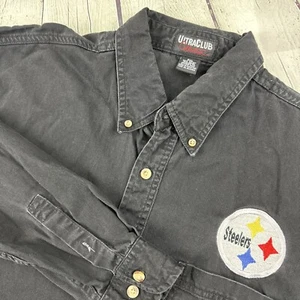 Ultra Club Collection Button Down Hemd Herren L gesticktes Steelers Logo schwarz - Bild 1 von 9