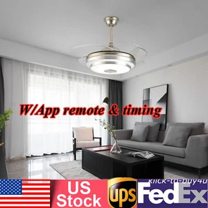 42" Ceiling Fan Light 7 Color LED Pendant Lamp Bluetooth Player 3 Speed w/Remote - Picture 1 of 12