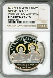 2014 1000S TANZANIA POPES JOHN XXIII & JOHN PAUL II CANONIZATION - NGC - PF 68 - Picture 1 of 4