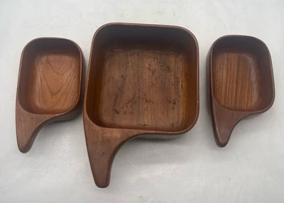Juego de cuencos de teca Sowe Konst 1 grandes 2 cuencos cuadrados pequeños MCM hechos en Suecia Foto 1 de 4