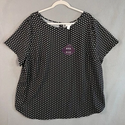 Blusa para mujer Ava & Viv manga corta con botones traseros talla 3X negra a lunares nueva con etiquetas Foto 1 de 4