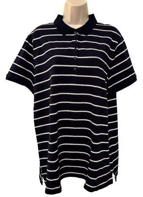 Camisa polo para mujer Lands' End manga corta talla XL 18 azul marino blanco pulóver Foto 1 de 4