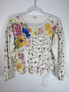 Tiny Anthropologie Lori Blanco Bordado Festival Campesino Manga Larga Top Talla M - Imagen 1 de 11