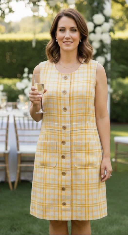 Vestido de jacquard Tory Burch amarillo sol a cuadros sin mangas para mujer talla 12 precio de venta sugerido por el fabricante 498 USD Foto 1 de 4