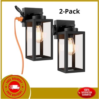 BDROFN 2-Pack Porch Lights Outdoor Wall Lantern,Black Outdoor Wall Light with Outlet,Wa
