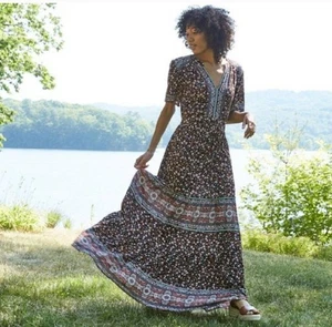 Knox Rose Women XL boho flowy Floral Mixed Print Short Sleeve Maxi Dress - Picture 1 of 12