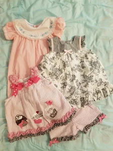 3 Pink Girls Summer Seersucker Light Cotton Dress Childrens Outfits 6-9mos - Picture 1 of 18