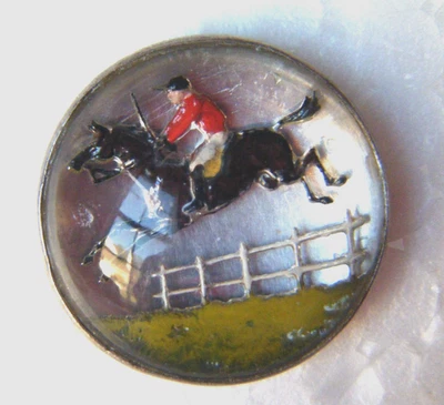 Botón Eduardian Carreras de Caballos Plata de Ley 950 Firmado Pintura Invertida Foto 1 de 4