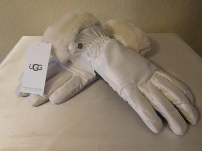 New UGG Australia White Tech Gloves with Shearling Trim Cuff and Fur Lined ~L/XL - Image 1 of 4