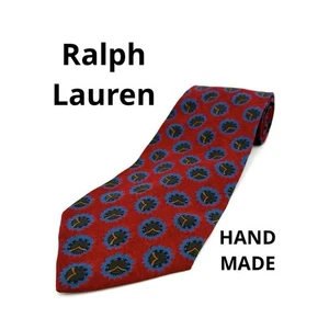 Ralph Lauren 90s Handmade Silk Tie Blue Pattern Used - Picture 1 of 6