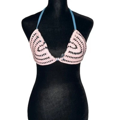 Top de natación de bikini triángulo de ganchillo Scotch & Soda para mujer talla 2 rosa negro boho Foto 1 de 4