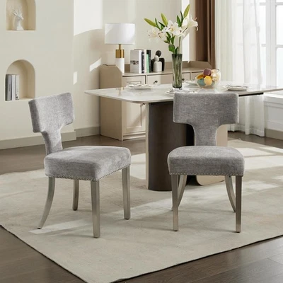 Modern Kitchen Dining Chairs Set of 2,Chenille Fabric Upholstered Accent Chair - Image 1 of 4