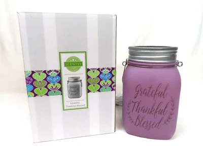 Calentador de cera Scentsy "Grateful Thankful Blessed" tarro de masón púrpura país NUEVO Foto 1 de 4