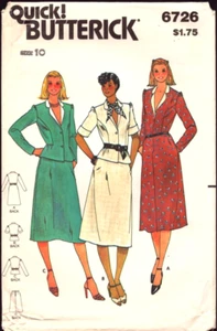 Butterick 6726 Miss Fitted & Flared Dress-Top has shaped collar-A-line Skirt -10 - Picture 1 of 4