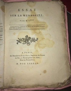 MENDICITÉ. RARE Essai sur la mendicité, par M. C***.1789. - Foto 1 di 11