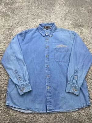 Винтажная мужская джинсовая рубашка Harriton XL серебристая тапочки казино вышивка на пуговицах 90-е - Изображение 1 из 4