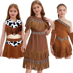 Girls Western Cowgirl Fringe Costume Hippie Party Princess Dress Up Outfit - Picture 1 of 30