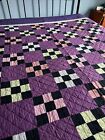 Charming Old Patchwork Quilt 9 Block Squares Vs Solid Squares 84”x84” Preowned