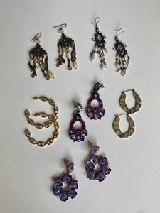 Lot Of 6 Pair Earrings Vintage Jewelry Dangle Post Hoop Bead Sequin Metal - Picture 1 of 7