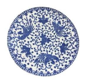 VTG Blue Phoenix Dragon Bird Plate 7 3/8”Diam Round Japan - Picture 1 of 7