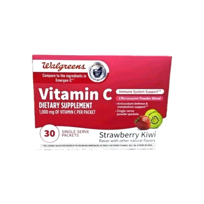 Walgreens Vitamin C  Powder  1,000 Mg Kiwi Strawberry 30 Pk Exp. 9/2026 - Image 1 of 4